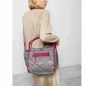 MZ Wallace Grey Pink Large Quilted Madison Shopper Tote Detachable Long Strap